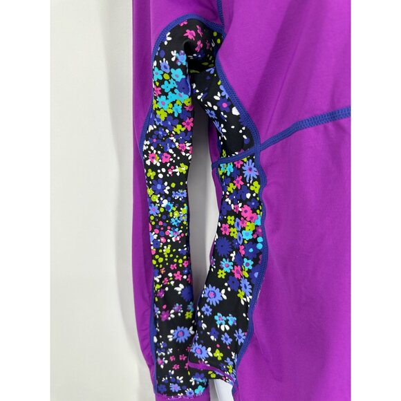 Athleta Mock Neck Long Sleeve Purple Floral Trestle Rashguard SizeM - Picture 3 of 10